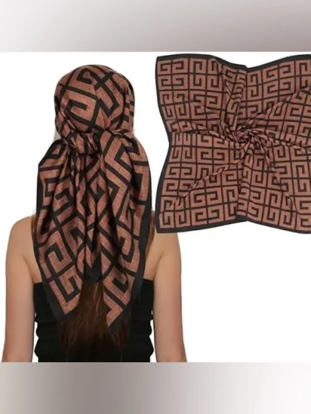 Geometric Pattern Brown and Black Square Scarf - Women Accessories